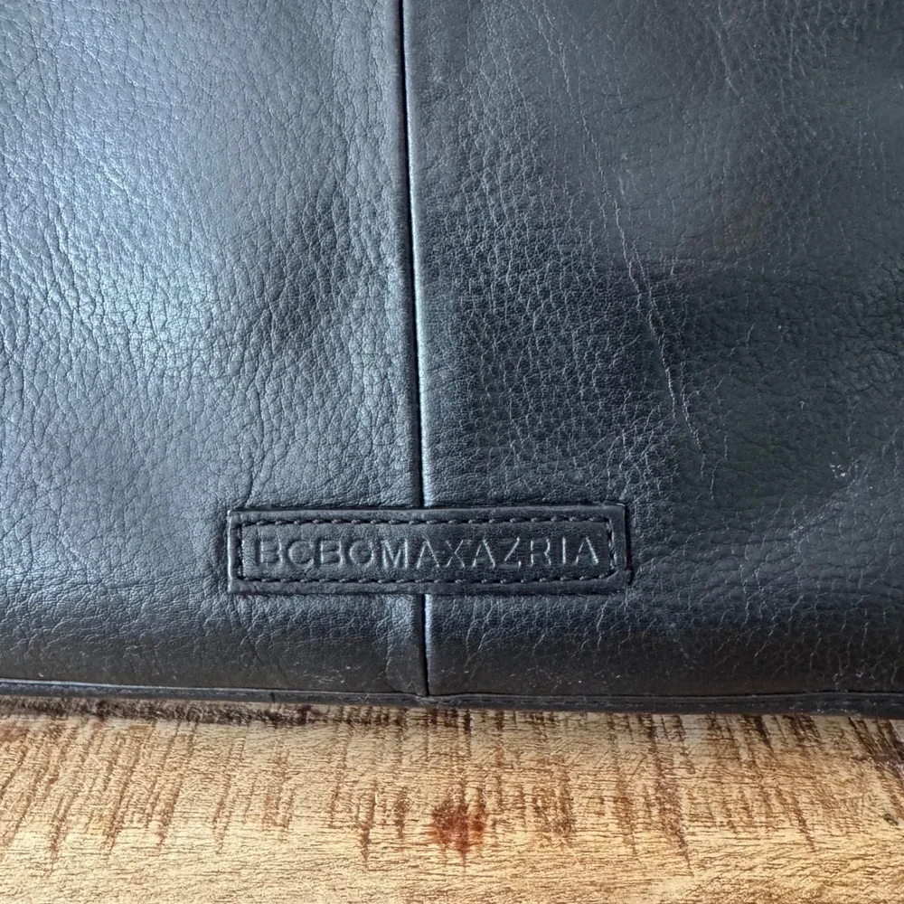 BCBG Max Azria Genuine Leather Purse/Satchel Black Pleated